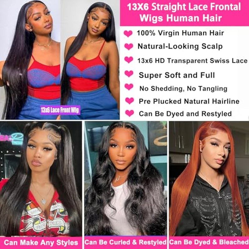 30 Inch 13x6 Lace Front Wigs Human Hair Straight HD Lace Front Wigs Human Hair Pre Plucked Straight Wigs Human Hair 13x6 Straight Lace Frontal Wigs 200 Density Glueless Wigs Human Hair for Women