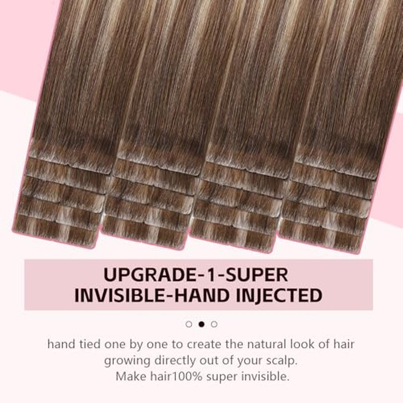 3rd-Generation Invisible Tape in Hair Extensions Human Hair #3/8/22 Walnut Brown to Ash Brown and Golden Blonde 20pcs 40g 18inch Insert Hand-Tied Tape ins Extensions£¨#3/8/22a-18inch£©