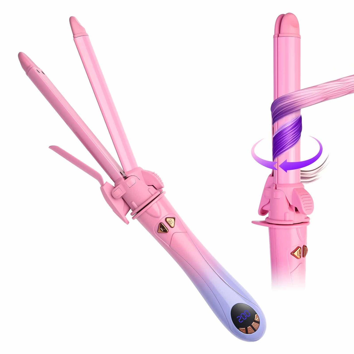 Automatic Rotating 2 in 1 Curler & Straightener - Temperatures Adjustable, 30s Fast Pre-Heating, 30MIN Smart Power Off, Special Clamp Design to Prevent Hair from Catching, Pink