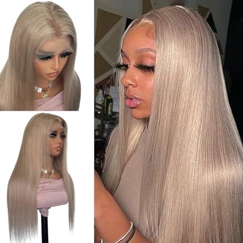 Ash Blonde Wig Human Hair 13x6 Transparent Lace Front Wigs Human Hair 180% Density Ash Blonde Straight Lace Front Wigs for Black Women Pre Plucked Colored HD Lace Frontal Wig 22 Inch