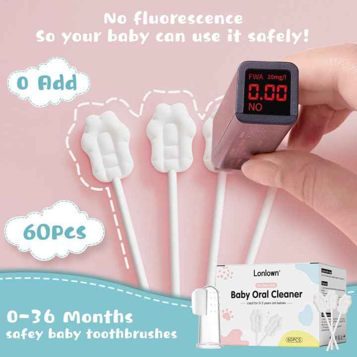 Lonlown Baby Tongue Cleaner Baby Oral Cleaner Newborn Tongue Cleaner No Glue Soft Oral Cleaning Stick Dental Care for 0-36 Month + Finger Toothbrush