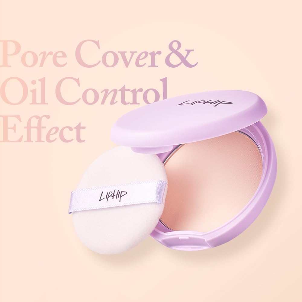 LIPHIP Blur Powder Pact - Pressed Powder Compact with Mirror and Puff Makeup Setting, Blurs Fine Lines & Imperfections, All Day Wear, Perfect for On The Go, Face Sebum Oil Control (03.Natural, One)