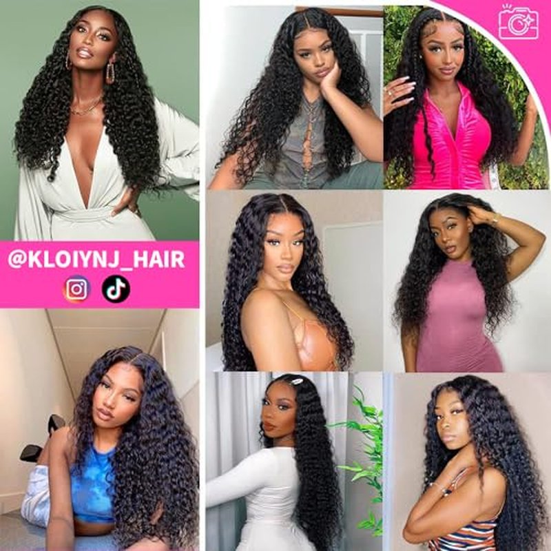 U Part Wigs Human Hair for Black Women Deep Wave Human Hair Brazilian Hair Full Head Clip in Half Wig V Part Glueless Wigs Human Hair Pre Plucked U Shape Wigs (Natural Black, 20 inch)