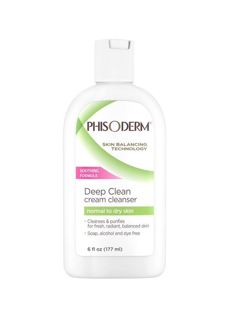Phisoderm Deep Cleaning Cream Cleanser for Normal to Dry Skin 6 (177 ml) alcohol free soap free dermatologist tested facial wash (Packaging May Vary) (5210), 36 Fl Oz (Pack of 6)