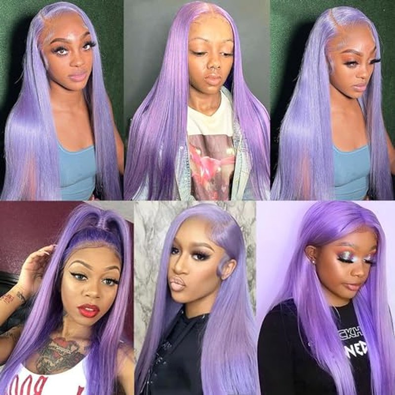 Purple Lace Front Wigs Human Hair 150% Density 13x4 HD Lilac Lace Front Wigs Human Hair with Baby Hair Wear and Go Straight Purple Wigs Pre Plucked Bleached Knots(Deep Purple Wigs with Five Gifts)