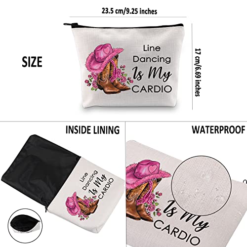 G2TUP Line Dance Lover Gift Line Dance Is My Cardio Makeup Bag Western Country Music Dancing Dancer Cosmetic Bag Country Music Lover Gift Zipper Travel Bag (Line Dance Is My Cardio White Bag)