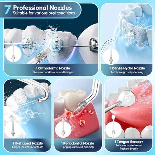 Water Flosser for Teeth, Cordless Oral Irrigator Portable Dental Cleaner Picks with 8 DIY Modes 7 Jets 300ml Tank Braces Flossers Rechargeable (Blue)