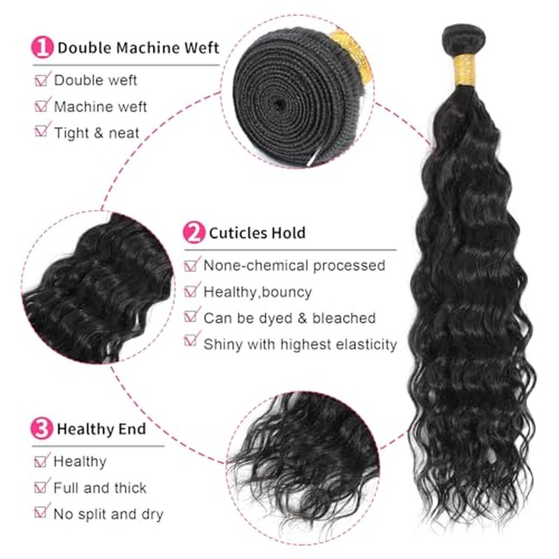 Deep Wave Human Hair Bundles 14 16 18 20 Inch 100% Unprocessed Deep Curly Bundles Human Hair Water Wave Bundles for Women Wet and Wavy Curly Hair Double Weft Remy Hair Extensions