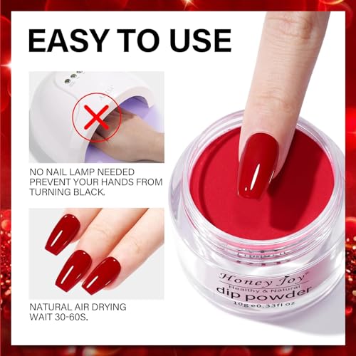 Dip Powder Set, Honey Joy 6 Colors Classic Red Collection Glitter Dipping Powder Set Nail Art Manicure DIY Salon Home Gifts for Women, No Need Nail Lamp Cured, DP-T