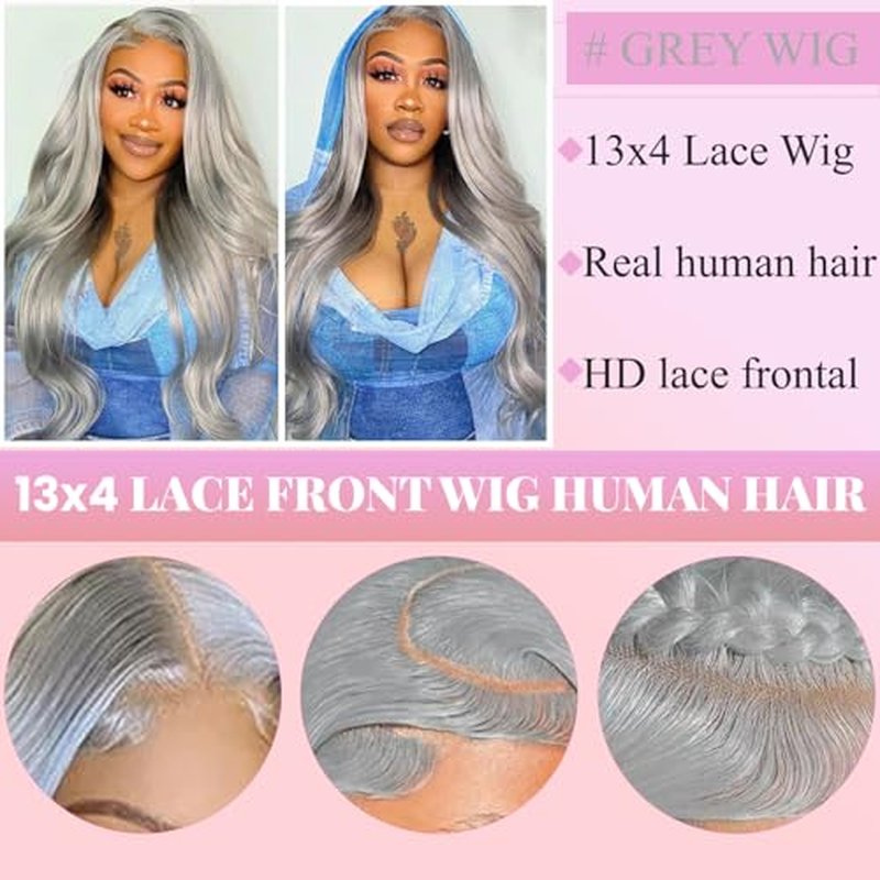 Grey Lace Front Wig 13x6 Silver Grey Wig Human Hair Pre Plucked Straight Lace Front Wigs Human Hair 22 Inch Glueless HD Lace Frontal Wigs Colored
