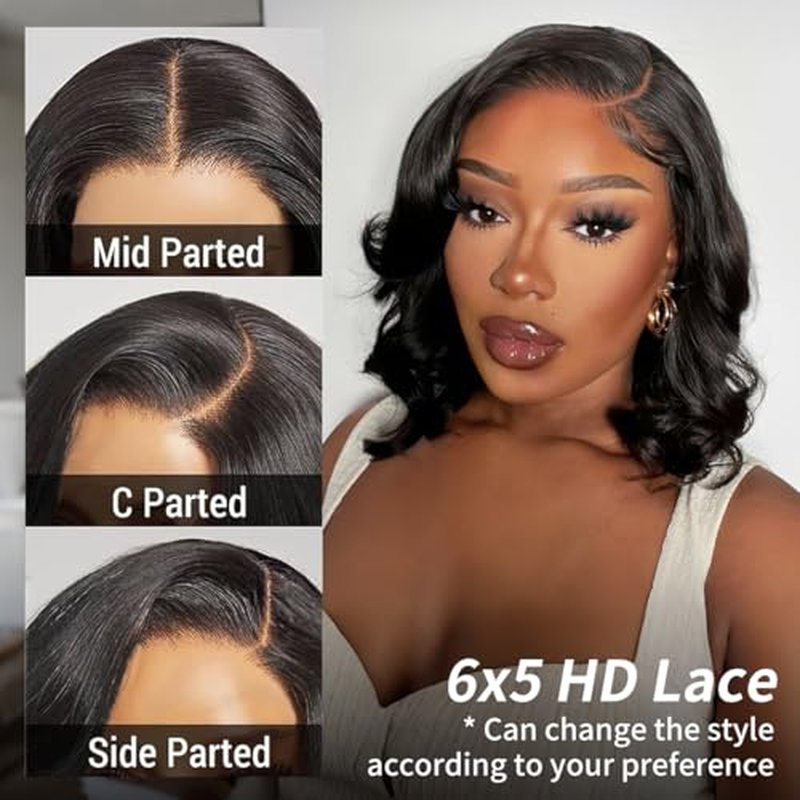 Tinashe Bob Wig Human Hair Wear and Go Glueless Wigs Human Hair Pre Plucked Pre Cut 180% Body Wave 5x6 Lace Front Short Bob Wigs Human Hair for Black Women-Natrual Black,14inch.