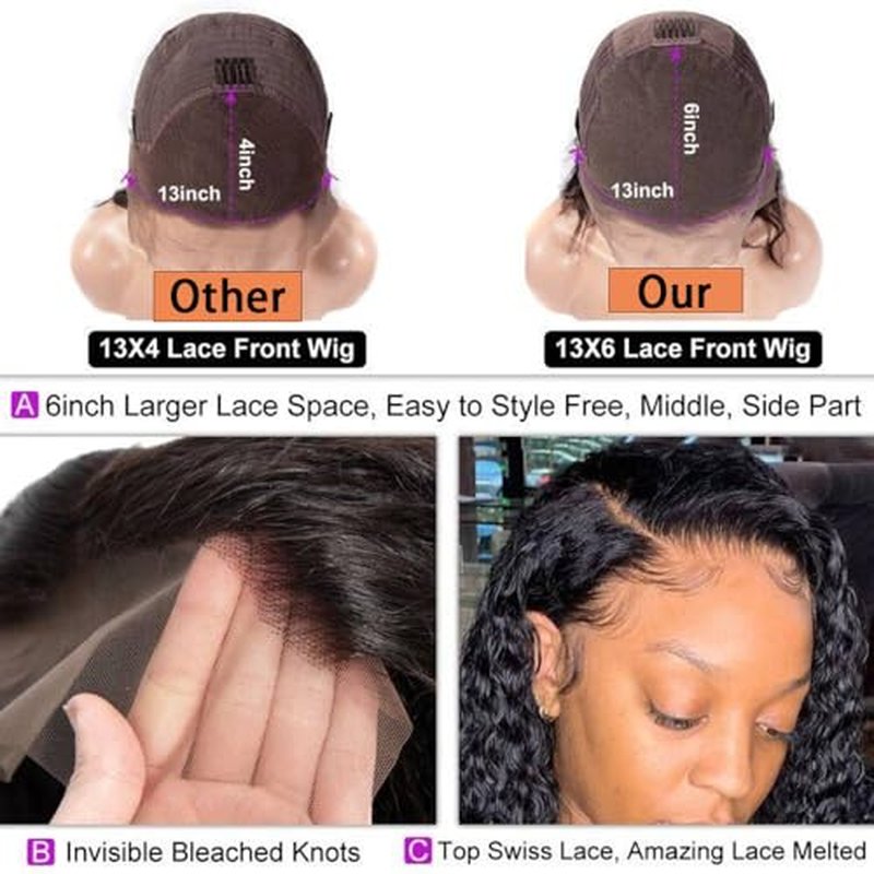 Nakkia 24 Inch Deep Wave Lace Front Wig Human Hair 13x6 HD Transparent Lace Frontal Wigs 180% Density Deep Curly Human Hair Pre Plucked Glueless Wigs for Women Natural Color