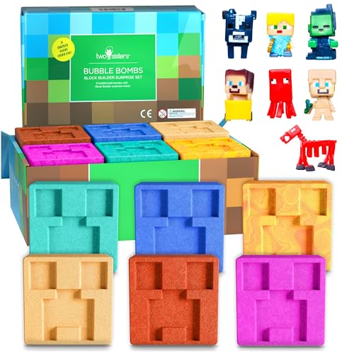 TNT Creeper Bath Bombs for Kids with Surprise Toys Inside (6 Pack) ? Large Fizzy Bubble Mine Bombs for Boys & Girls ? Fruity Scents, Skin-Safe, Made in USA - by Two Sisters