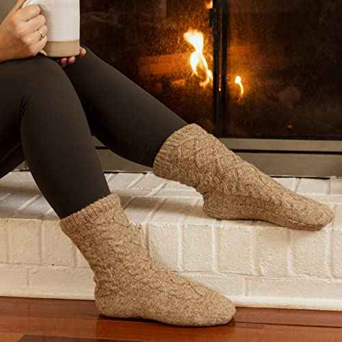 Tough Land Slipper Socks for Women with Grippers Non Slip, Sherpa Lined Slipper Socks