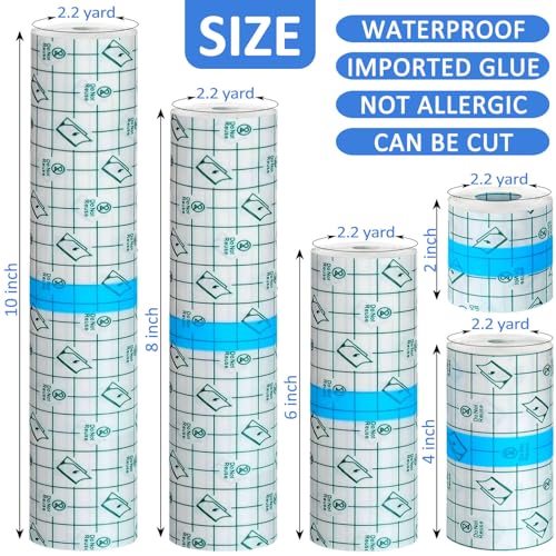 20 Rolls Tattoo Aftercare Bandage Warp Waterproof (2", 4",6",8",10" Wide) Second Skin Tattoo Cover Up Tape Tattoo Healing Wrap Tattoo Supplies for Swimming, Shower, Wound Initial Healing