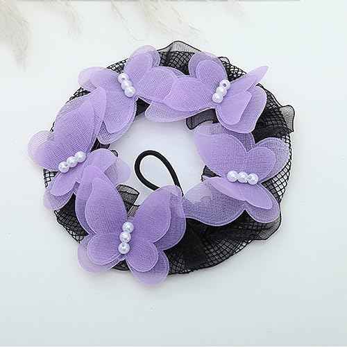 5pcs Colored Elastic Hair Net Bun Covers for Girls Women Kids Medium Sized Hair Mesh with Butterfly Flowers Deco Dance Skating Snood