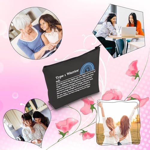 TSOTMO Diabetes Makeup Bag - Cosmetic Bag - Black - Travel, Makeup, Toiletry, Gift - Diabetes Warrior Supply Kit Gift (BLK- Type 1 Warrior)