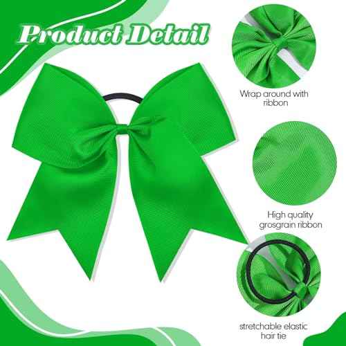 CN 30PCS 8" Large Cheer Bows, Cheerleading Bows Ponytail Holder for Girls, Grosgrain Ribbon Cheer Hair Bows with Elastic Hair Tie for Cheerleader College Sports Softball Competition (Green)