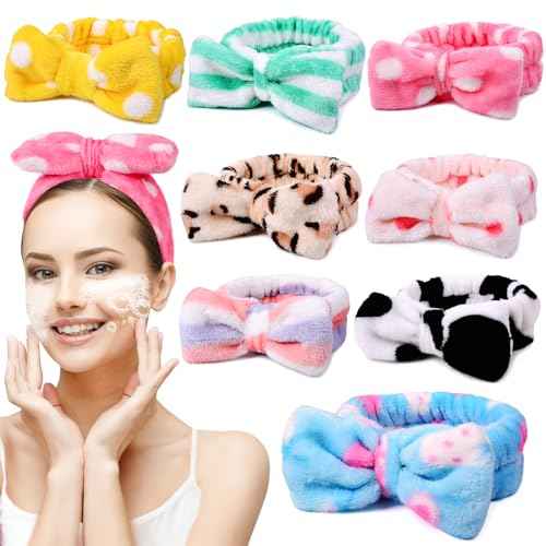 UMIKU 8 Pack Stocking Stuffers For Women Teen Girls Spa Headband for Women Facial Makeup Headband Soft Coral Fleece Bow Hair Band Party Favors for Washing Face Mask Spa Christmas Gifts For Woman Adult
