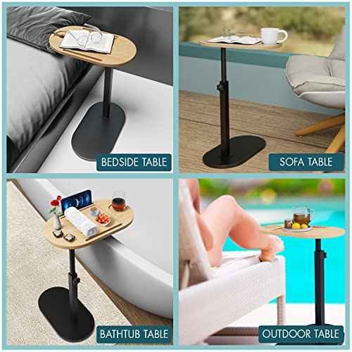 Bamboo Bathtub Tray Table with Sturdy Base & Thick Metal Bracket, Adjustable Height, Perfect Bathroom Tub Accessories, Bed Side Desk, Sofa End Table Gift for Women, Men