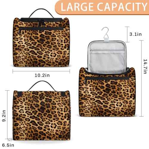 Toiletry Bag with Hanging Hook Makeup Bag Retro Leopard Cheetah Animal Print Cosmetic Case Travel Organizer for Women Men Traveling Wash Bag