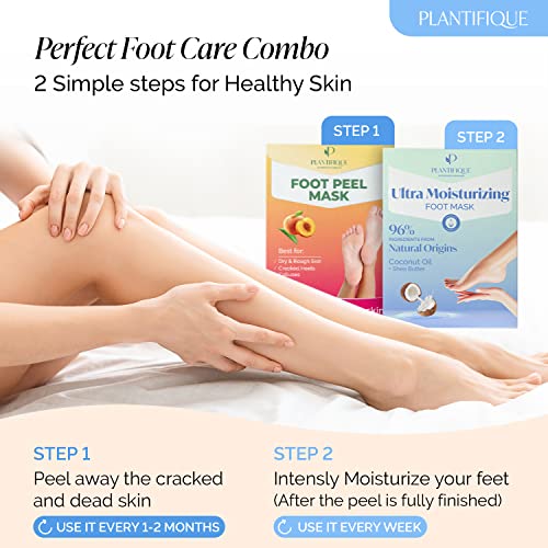 PLANTIFIQUE Korean Foot Mask with Shea Butter 4 Pairs box for Dry & Cracked Feet | Hydrating Socks for Soft Heels | Intense Moisturizing and Repairing Dry Rough Skin | Foot Spa | Happy Feet Mask