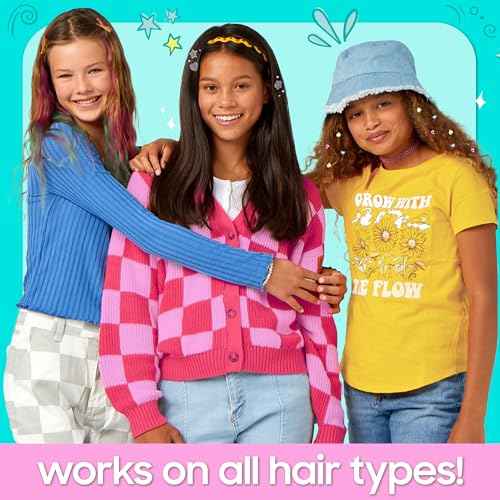 Just My Style All-in-One Hair Stylist, 4-in-1 Styling Tool with Gem Stamper, Beader, Chalk, and Brush - Fun Hair Accessories for Girls 8-12
