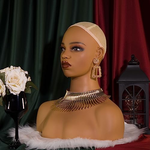 Realistic Female Mannequin Head with Shoulders Manikin Wig Head Stands for Wigs,Makeup,Jewerly,Beauty Accessories Displaying DX 410