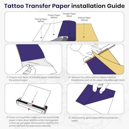 300 DPI Tattoo Stencil Printer Machine,Portable Bluetooth Thermal Wireless Printer for Tattoo Artists&Beginners,with Transfer Paper and Thermal Paper,Compatible with Phone&PC