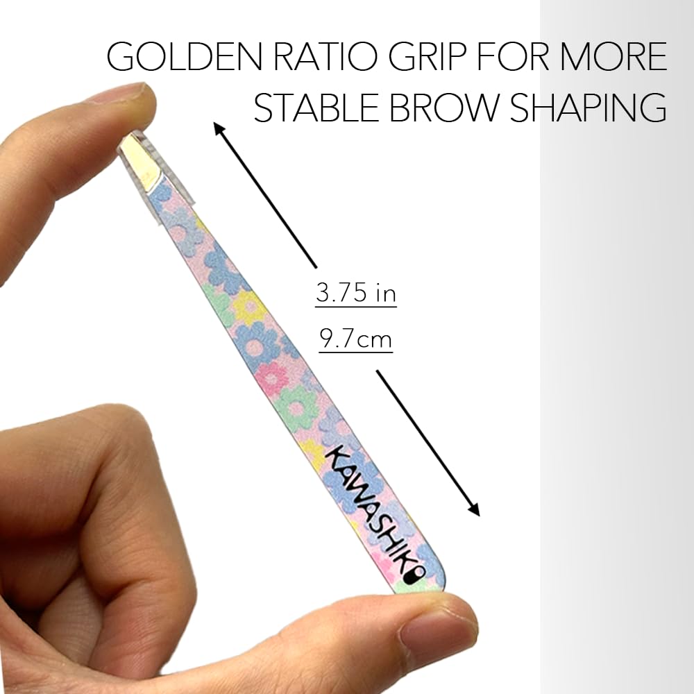 KAWASHIKI Hand-Sharpened Slant Tweezers | Ultra-Precision 25-Degree Angle for Eyebrow Shaping & Facial Hair Removal, Professional Stainless Steel for Women & Men (Sakura Breeze)