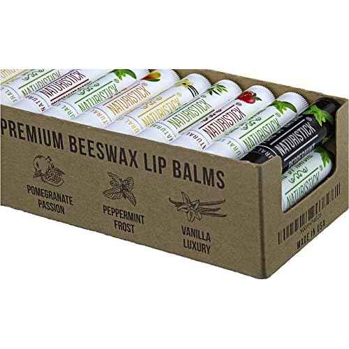 Naturistick Premium Beeswax Lip Balm for Dry, Chapped Lips | 100% Natural Lip Care | Coconut Oil, Shea Butter, Aloe Vera | Moisturizing, Chemical-Free Chapstick | 36 Pack Assorted Scents | Made in USA