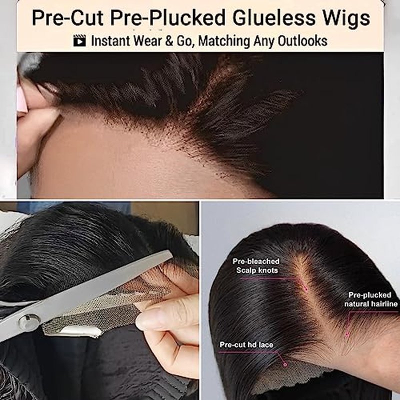 Wear and Go Glueless Bob Wig Human Hair Straight, 6x4 Pre-Cut HD Lace Front Glueless Wigs Pre-Plucked, Transparent Lace Closure Wigs for Women 180% Density 16 inch