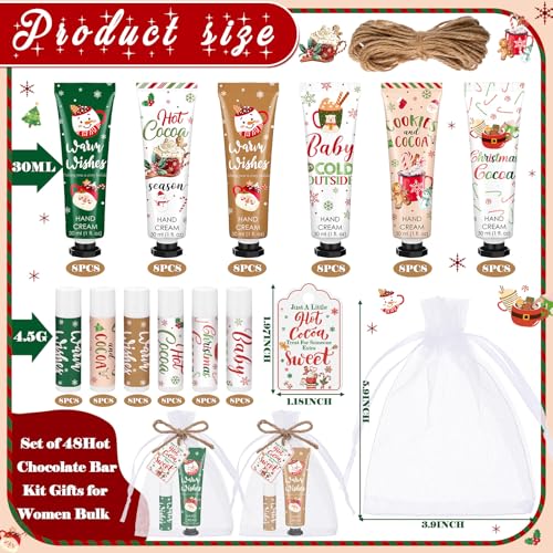 Demissle 48 Pcs Christmas Hot Cocoa Party Favors Hand Cream and Lip Balm Gifts Bulk Xmas Party Stuffers Christmas Stocking Favors Xmas Red Green Hot Cocoa Gifts Set for Baby Shower Guests