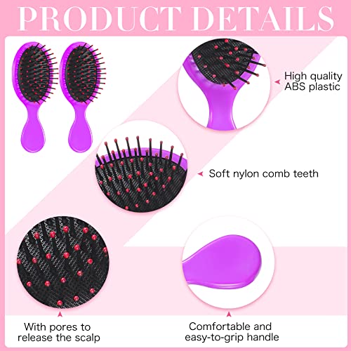 Nuogo 24 Pcs Mini Wet Hair Brush Combs Set Travel Detangling Soft Bristles Wet Dry Kids Hair Brush 12 Detangler Small Brushes 12 Plastic Combs for Baby(Bright Color)