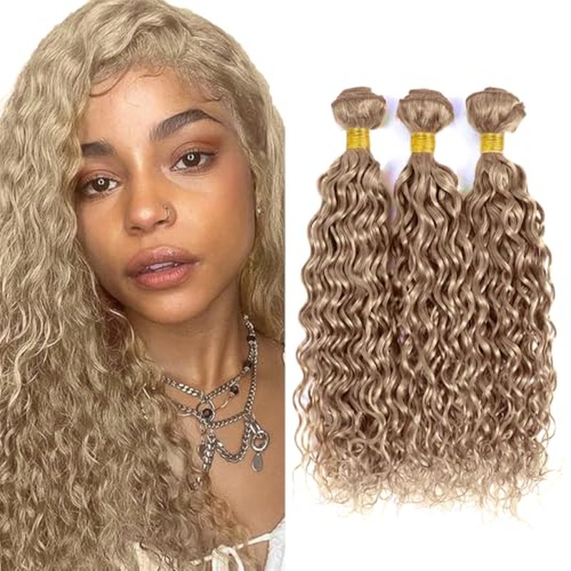 28 30 32 inch #22 Human Hair Bundles Blonde Water Wave Bundle Ash Blonde Human Hair Bundles #22 Wet and Wavy Bundle