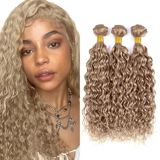 28 30 32 inch #22 Human Hair Bundles Blonde Water Wave Bundle Ash Blonde Human Hair Bundles #22 Wet and Wavy Bundle