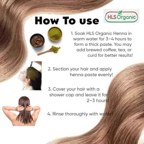 HLS Henna Powder (Lawsonia Inermis) for Natural Orange-Red Hair Color | Certified Organic | 227 Gms / 0.5 LB/ 8 Oz, No Chemicals or Additives, For Hair