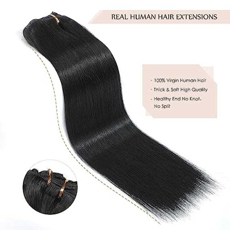 Sisily Clip in Hair Extensions Real Human Hair, 22 inch 170g, Jet Black, 100% Brazilian Remy Human Hair Clip in Extensions Soft Straight 7pcs Per Set with 16 Clips Double Weft