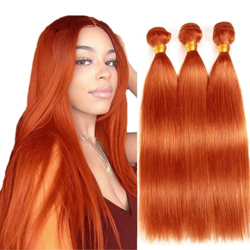 Brazilian Human Hair Bundles 16 18 20 inch Orange Straight Bundles 350 Color Ginger Orange Unprocessed Virgin Quick Weave Hair for Black Women
