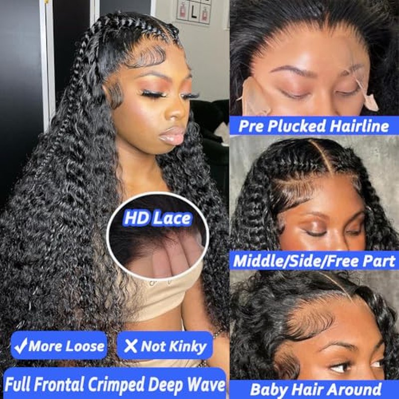 Deep Wave Lace Front Wigs - Human Hair, 200 Density, 13x6 Deep Curly, Glueless Frontal Wigs, Pre Plucked With Baby Hair, HD Lace Front, 20 Inch