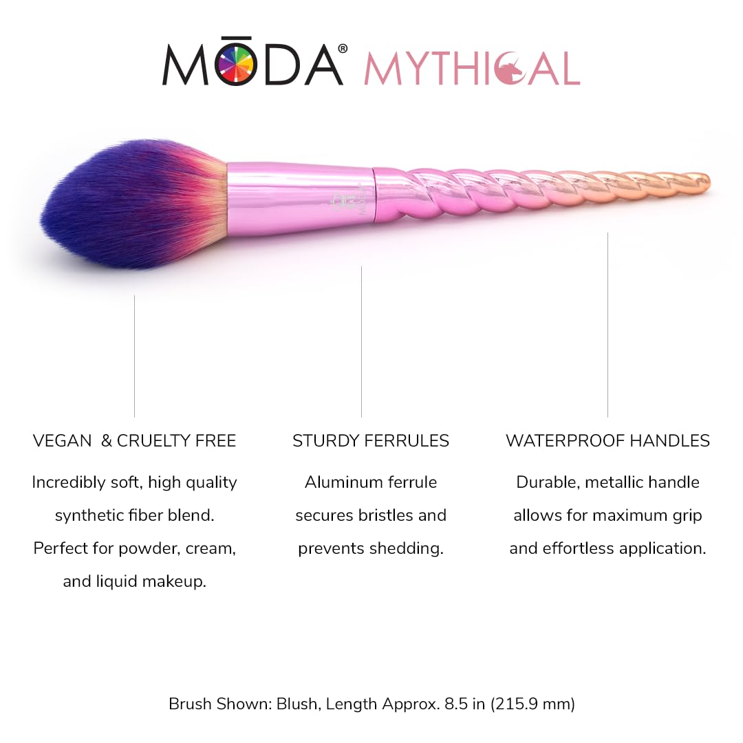 MODA Mythical Star Travel 6pc Makeup Brush Set – Vegan Face & Eye Makeup Brushes with Holographic Travel Case, Soft Synthetic Brushes for Foundation, Blush, Eyeshadow & Blending