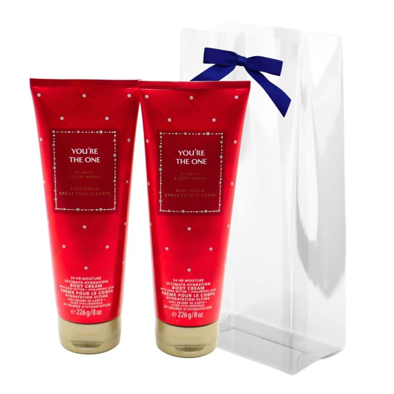 Bath & Body Works YOU’RE THE ONE Ultimate Hydration Body Cream 2-piece Gift Set with a Blue Bow for Holidays – 8 oz