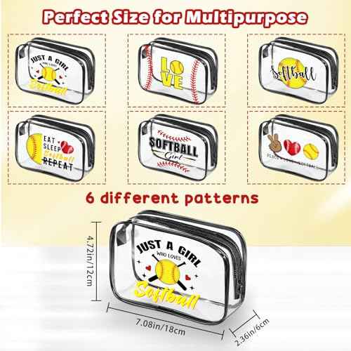 12 Pcs Softball Clear Cosmetic Bags For Women 7.1 x 4.7 x 2.4'', Baseball Lover Makeup Bags, Softball Cosmetic Bag, Birthday Christmas Graduation Gifts For Baseball Players, Travel Toiletry Pouch