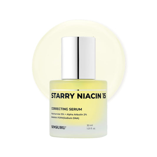 SINSURU 15% Niacinamide + Alpha Albutin + Banana PDRN Starry Niacin 15 Correcting Serum – Potent Brightening Serum for Uneven Tone & Dark Spots, Fragrance-Free | Korean Skincare (1.01 fl.oz / 30ml)