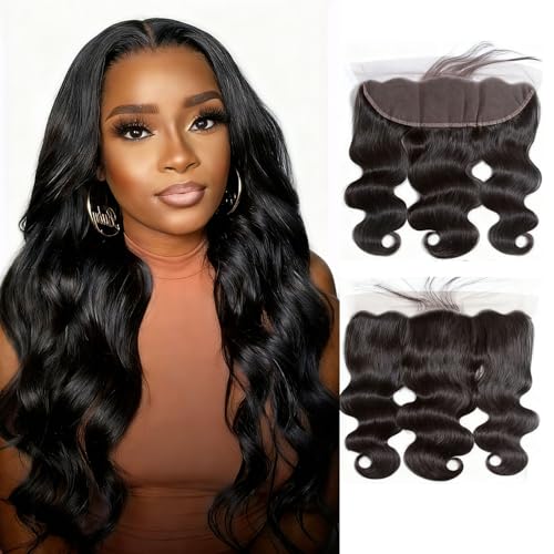 13x4 Lace Frontal Pre Plucked Free Part Body Wave 20 Inch Unprocessed Brazilian Human Hair 150% Density Ear to Ear HD Lace Frontal Natural Black