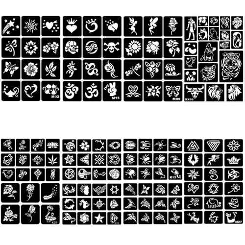 761pcs Temporary Tattoo Stencils for Kids, 20 Sheets Face Body Paint Henna Stencils Kit, Girls Boys Glitter Tattoo Stencils for Kids School Show Birthdays Halloween Christmas Party Favor Supplies
