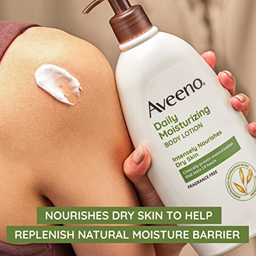 Aveeno Daily Moisturizing Body Lotion with Soothing Prebiotic Oat, Gentle Lotion Nourishes Dry Skin, Paraben-, Dye- & Fragrance-Free, Non-Greasy & Non-Comedogenic, Value Size, 33 fl. oz