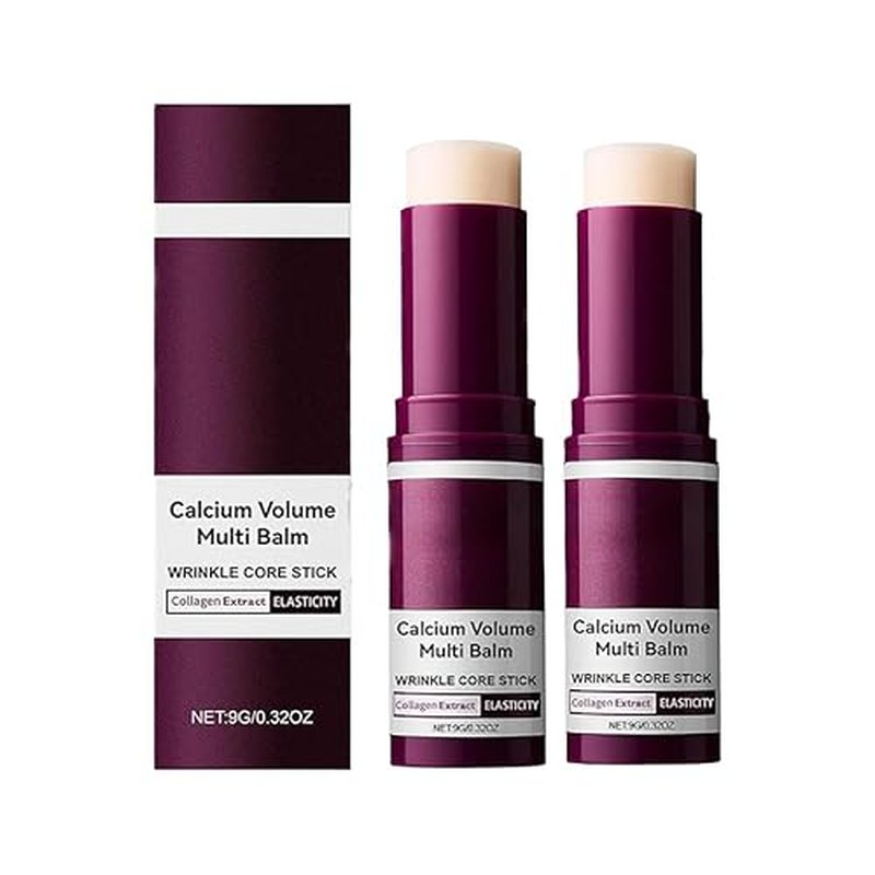 Calcium Volume Multi Balm, Wrinkle Core Stick, Collagen Moisturing Stick, Hydrating, Almond & Vitamin E for Lip Balm Eye Cream Neck. 2pcs