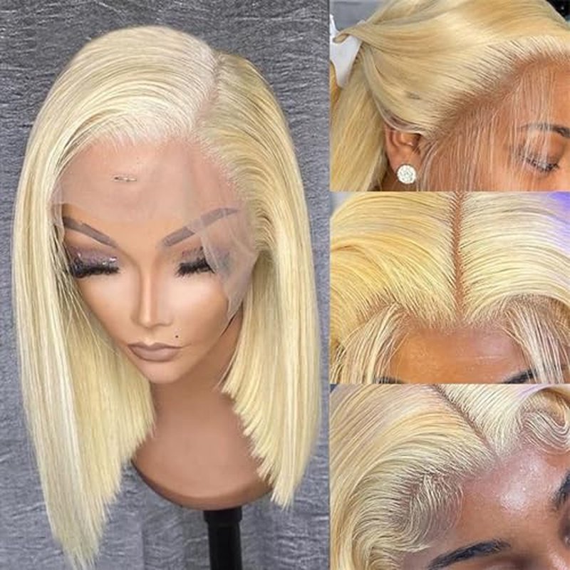 Munx Blonde Bob Wig Human Hair, 13x6 HD Lace Front Wigs Human Hair Pre Plucked with Small Knots 180% Density Glueless 613 Colored Lace Frontal Bob Wigs for Black Women 16 inch Bleached Knots