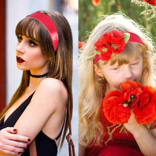 Red Headband for Women 1.5 Inch Wide Headband Non Slip, Fashion Plain DIY Head Band Wide Hair Band for Girls Gift Holiday Hair Accessories Christmas Halloween Cosplay